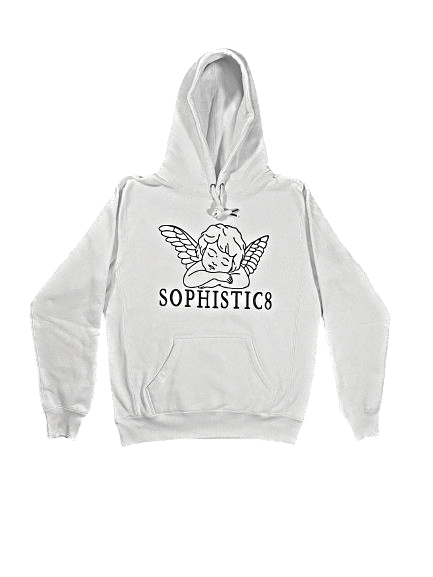 white sophistic8 hooded sweatshirt heavyweight